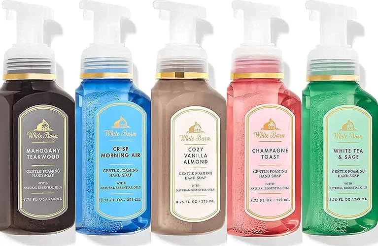 Bath and Body Works Gentle Foaming Hand Soap Kitchen Basics - Cozy Vanilla Almond, Crisp Morning Air, Mahogany Teakwood, Champagne Toast, White Tea and Sage, 8.75, Pack of 5 - Sage - 8.75 Fl Oz (Pack of 5)