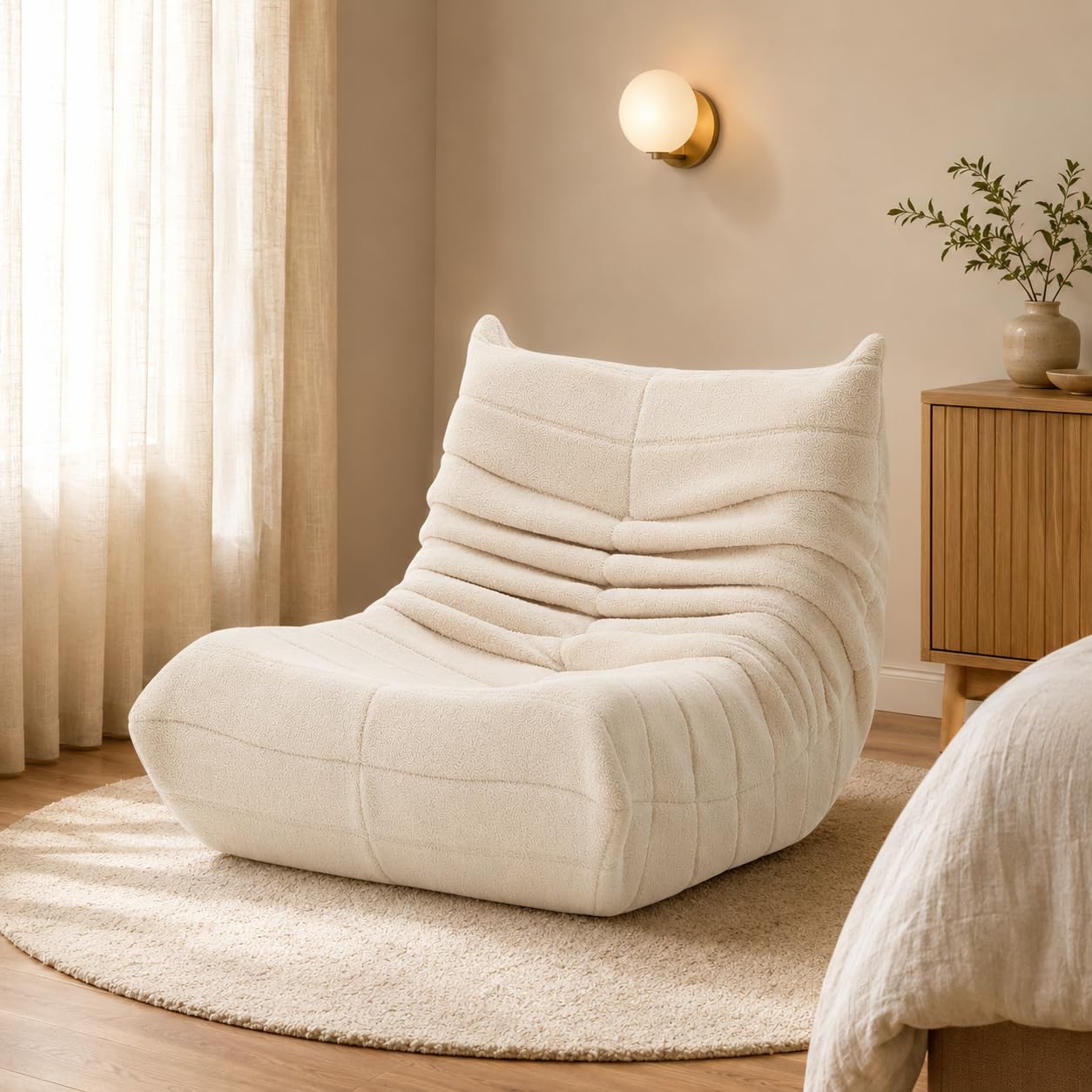 Puff Bean Bag Chair con Relleno Puf para Dormitorio y Salón Cómodo Uso en el Salón, Oficina o Café (Beige)