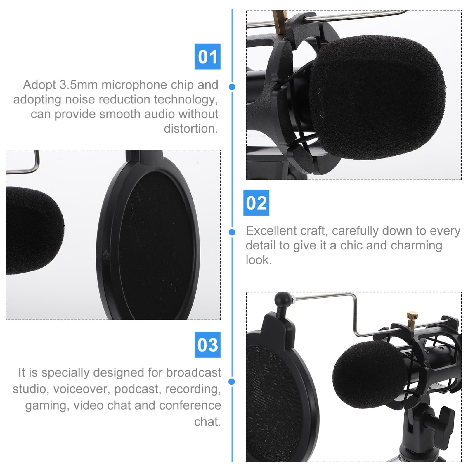 Operitacx Micrófono de Condensador y Soporte Trípode Tecnología de Reducción de Ruido Conexión 3,5mm para PC Adecuado para Gaming y Grabación de Podcast