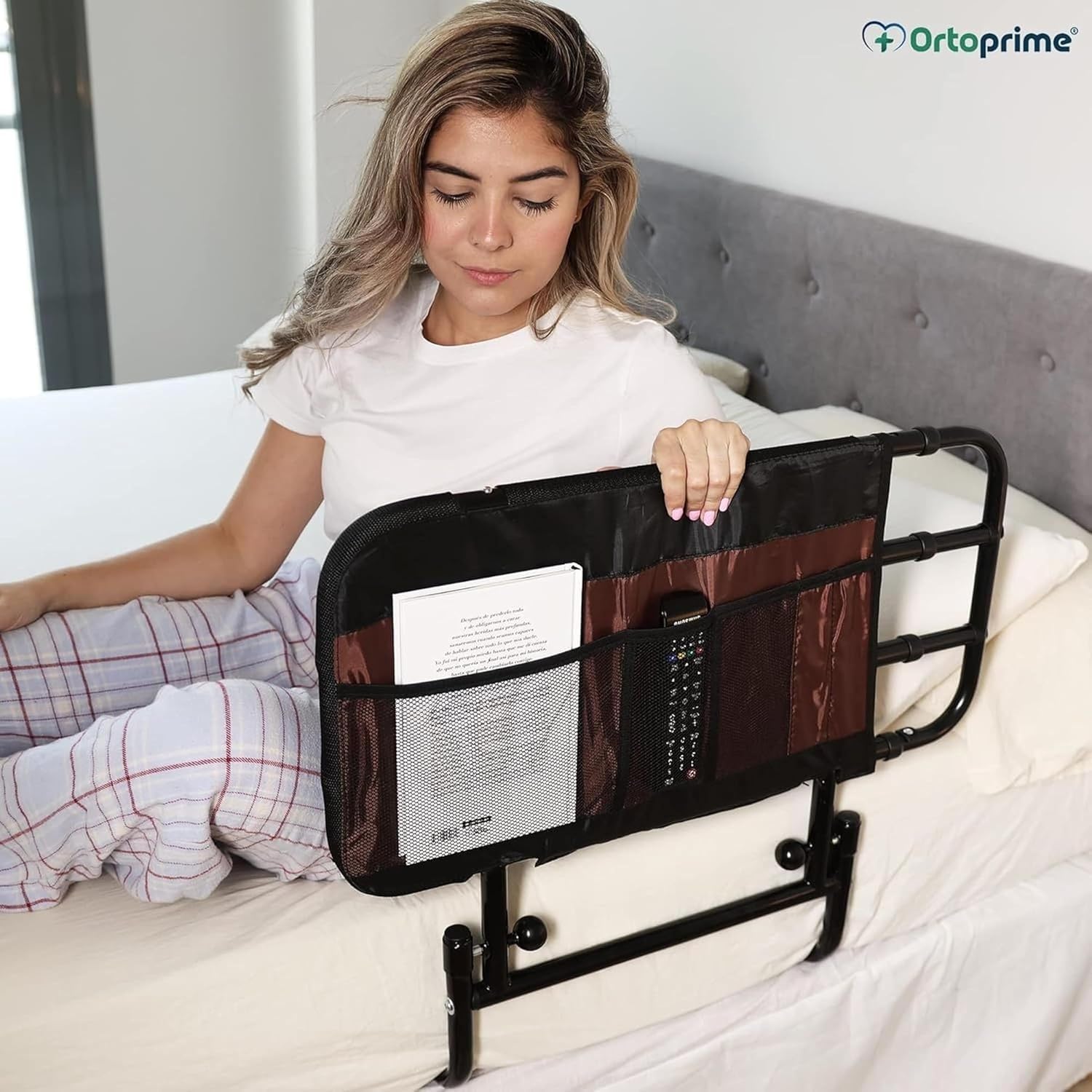 OrtoPrime Sponda Letto Anziani Anticaduta – Maniglia Assistenza Letto Regolabile – Sponde per Letto Anziani – Barriera Letto – Sbarra Letto per Alzarsi in Sicurezza