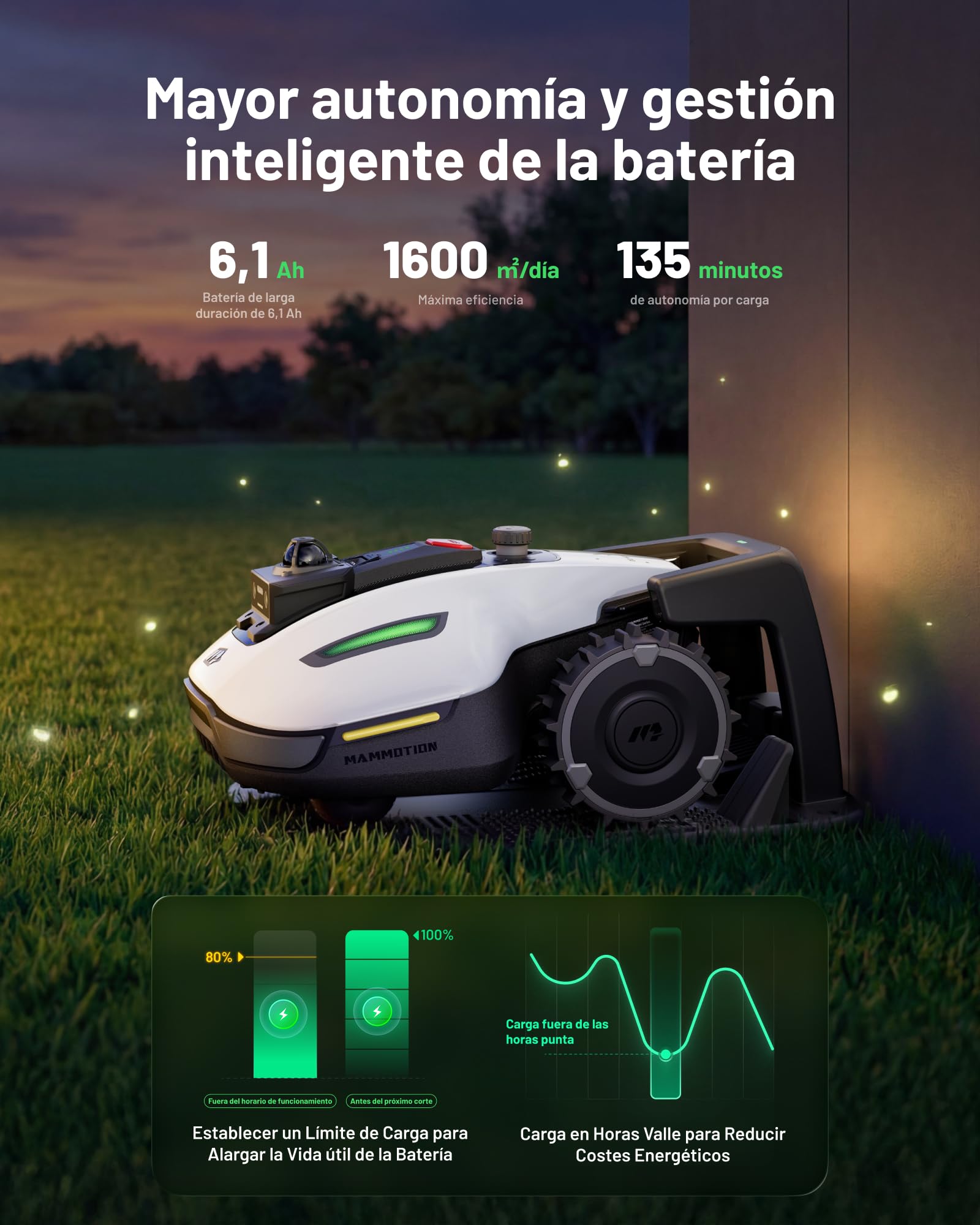 MAMMOTION YUKA mini 2 1000 Robot Cortacésped sin Cable Perimetral, para Jardines 1000㎡, LiDAR de 360° + Visión por IA, Reconocimiento de más de 300 Obstáculos, Modo DropMow, Sin Señal Perdida, Sin RTK