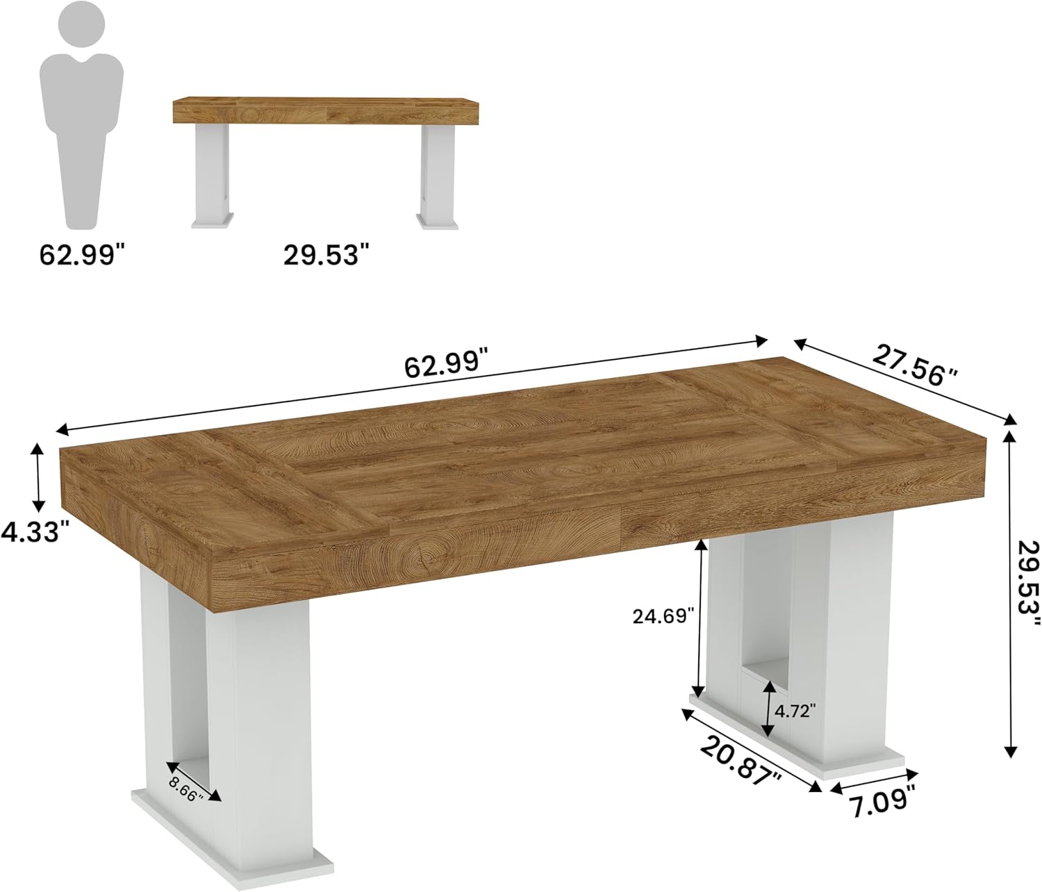 63 inch Executive Desk, Large Computer Desk with Spacious Desktop, Sturdy Wood Workstation Table for Home Office, Corporate Office, Conference Room Studio,White Oak