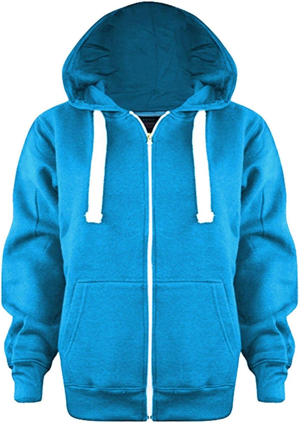 Womens Girls Hoody Zip Up Hooded Jacket Ladies Plain Coloured Fleece Hoodie Zipper Sweatshirt Tops Plus Size UK 8-22
