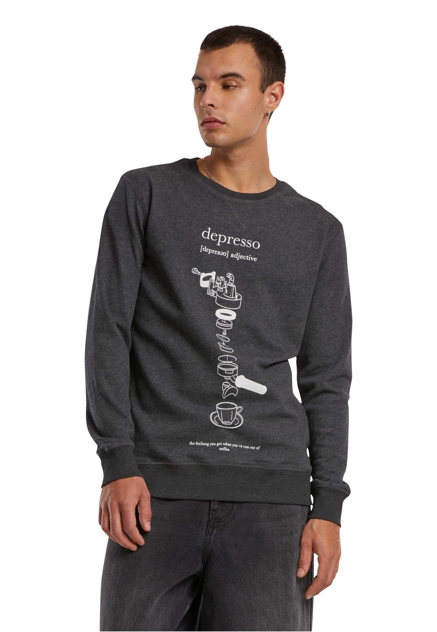 Mister Tee Men's Depresso Crewneck Sweatshirt, Charcoal,
