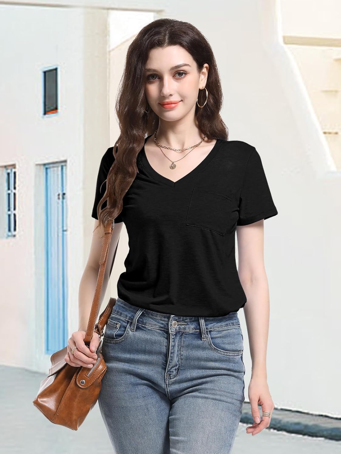 PGANDS Women's Summer Tops V Neck Short Sleeve T Shirts Casual Basic Loose Fit Tee - Image 5