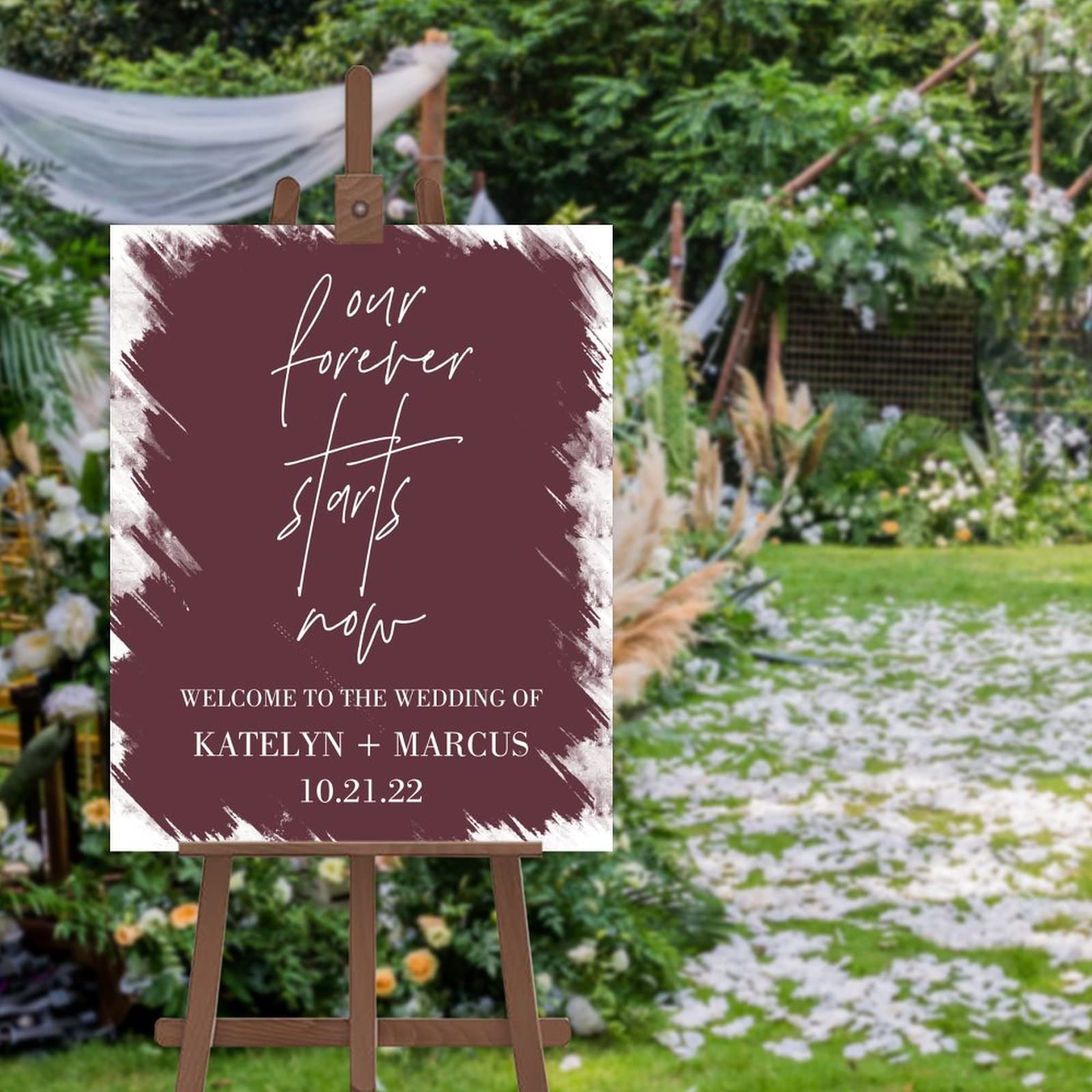 Panneau personnalisé mariage Our Forever Starts Now avec prénom mariés cadeau invité