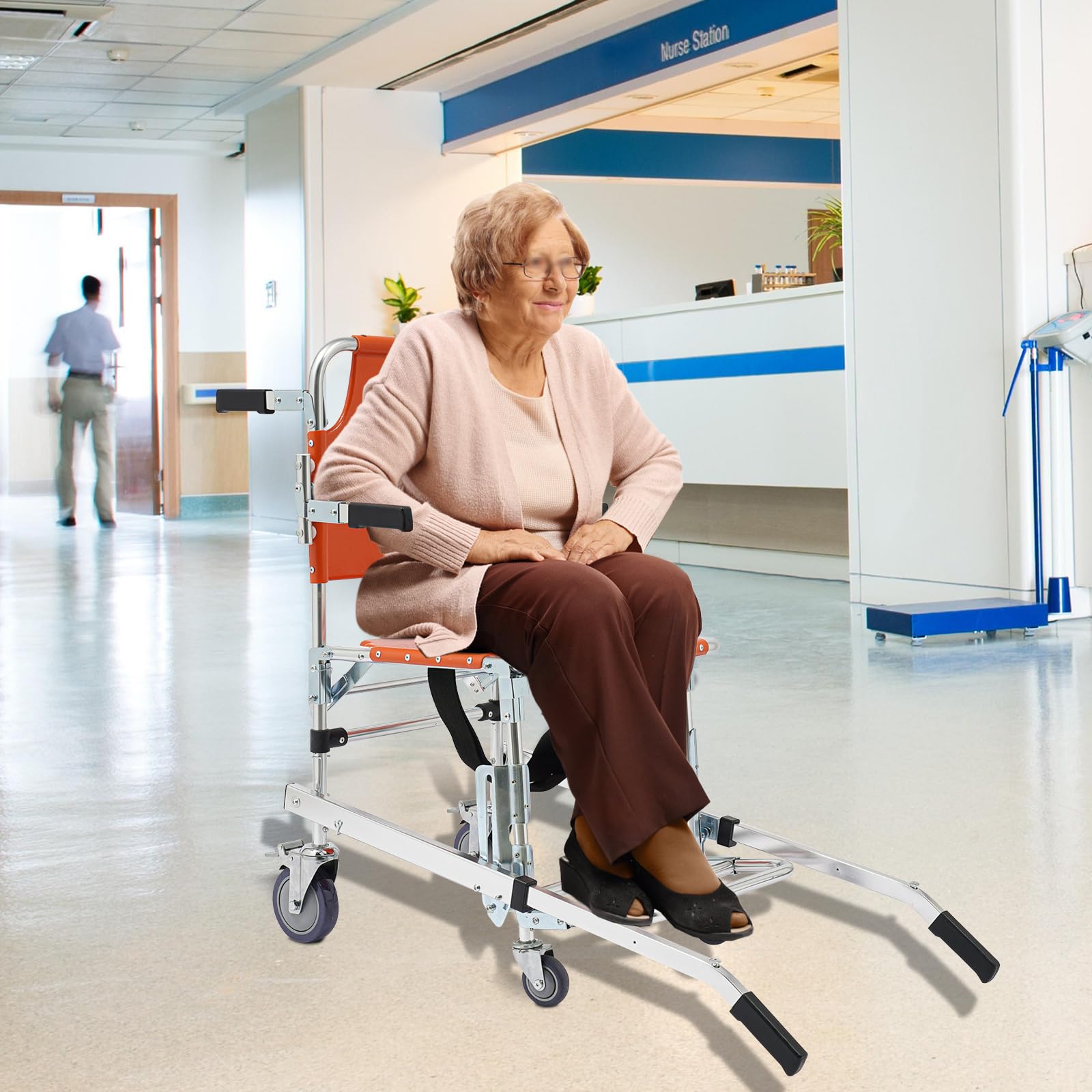 EMS - Silla de ruedas plegable para escaleras de aleación de aluminio, con 2 cinturones de seguridad, plegable hasta 159 kg
