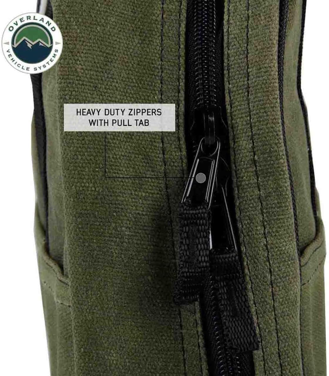 Overland Vehicle Systems Jumper Cable Storage Bag - #16 Waxed Canvas - Infused with Paraffin Wax Waterproofing - 7 Outside Tool Pockets, 3 Internal Tool Pockets, Two Heavy Duty Velcro Straps