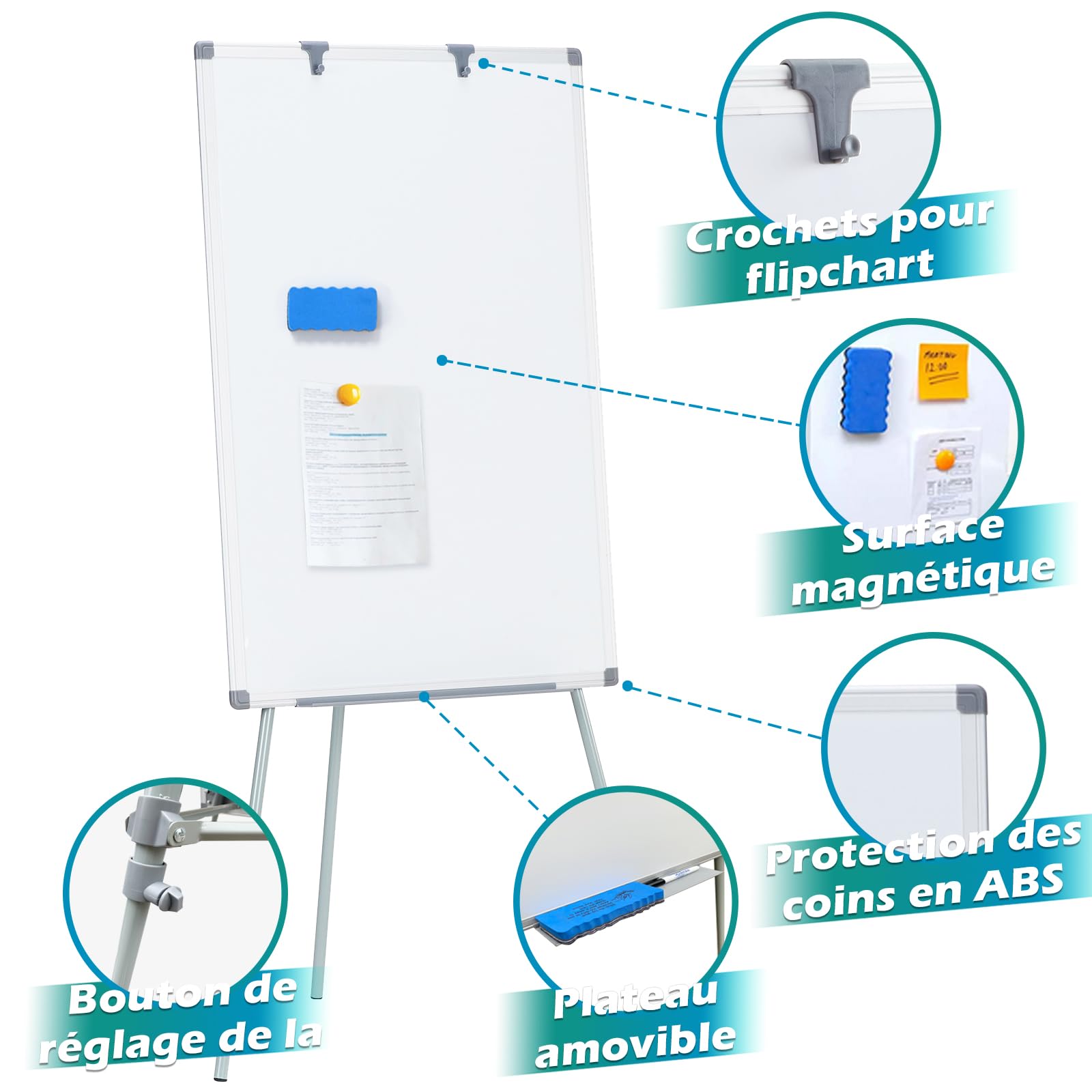 Swancrown Paperboard,90x60cm,Tableau Blanc Effacable sur Pied,Tableau Velleda,Hauteur RéGlable,pour bureau domicile école