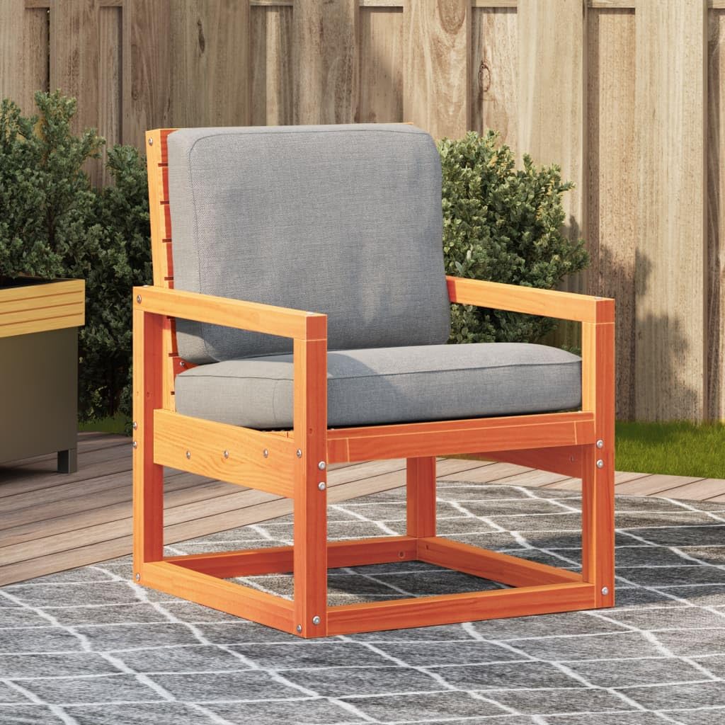 Silla de jardín de madera maciza de pino color marrón cera, 57,5 x 63 x 76 cm, diseño de listones cómodo, reposabrazos robusto y duradero para jardín, terraza, balcón, camping
