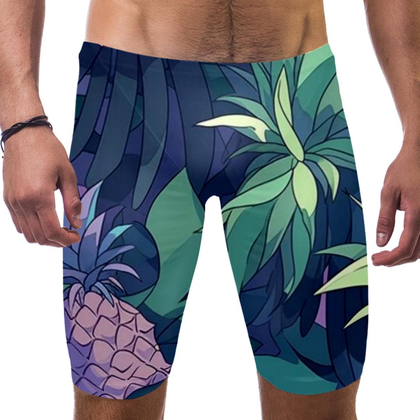 Swimsuit for Men & Boys,Competition Lap Swim Suit, Square Leg Endurance Training,Colorful Art Pineapple Design Pattern