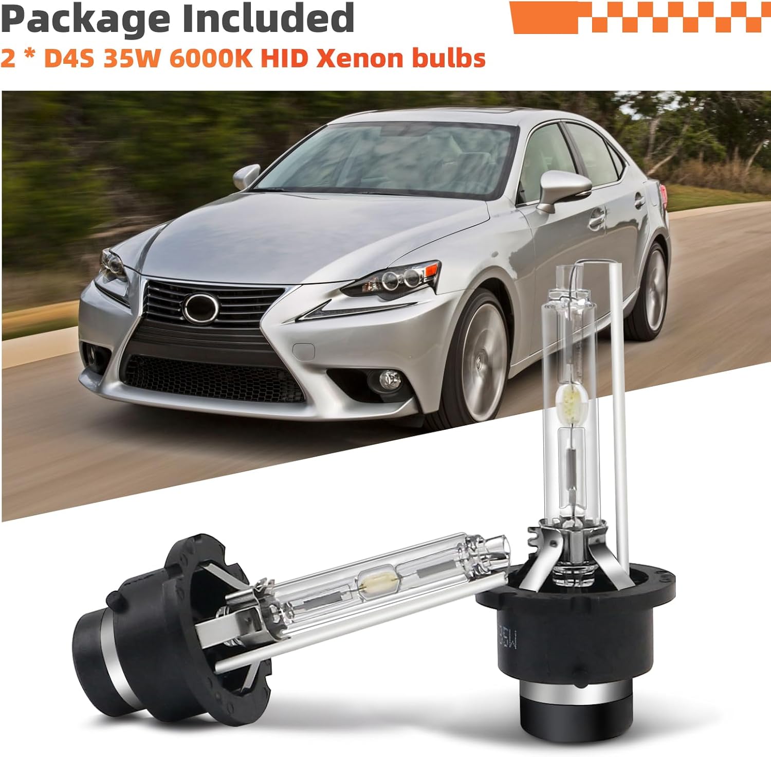 D4S Xenon HID Headlight Bulbs 6000K Cool White 35W Compatible with 2006-2015 Lexus IS250 IS350, D4S C1 Replacement Headlamps Projector Lights, Pack of 2