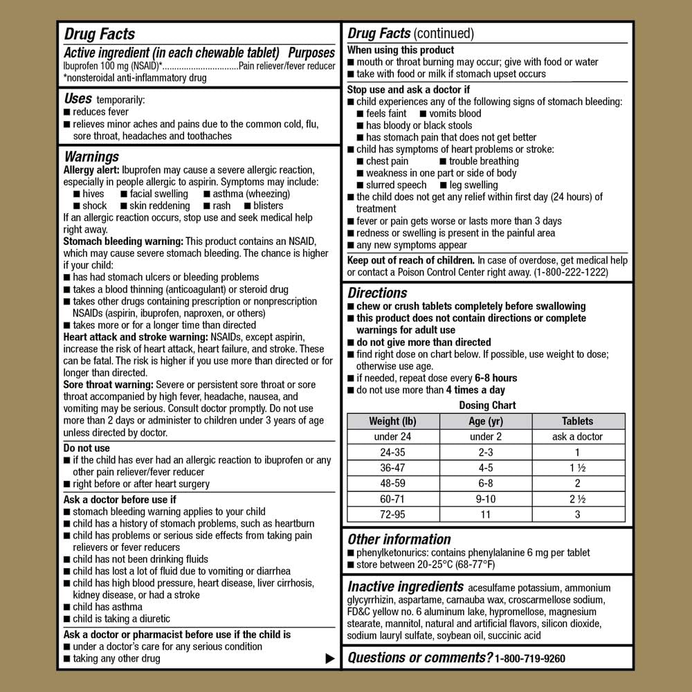 GoodSense Children's Ibuprofen Chewable Tablets, 100 mg, Orange Flavor, Pain Reliever and Fever Reducer, 24 Count : Everything Else