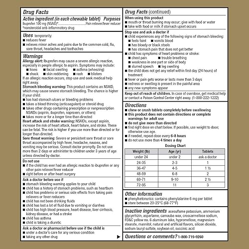 Miniatura 4 de GoodSense Tabletas masticables de ibuprofeno para niños, 100 mg, sabor a naranja, analgésico y reductor de fiebre, 24 unidades