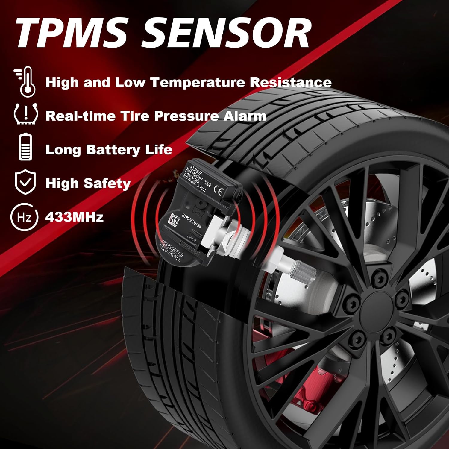Pre-Programmed Tire Pressure Monitoring Sensor Fit for Jeep - 2021-2024 Gladiator Grand Cherokee Wrangler, Wagoneer, for:Maserati Granturismo Grecale 4PCS 433MHz OE-68339096AB, 68339096AA
