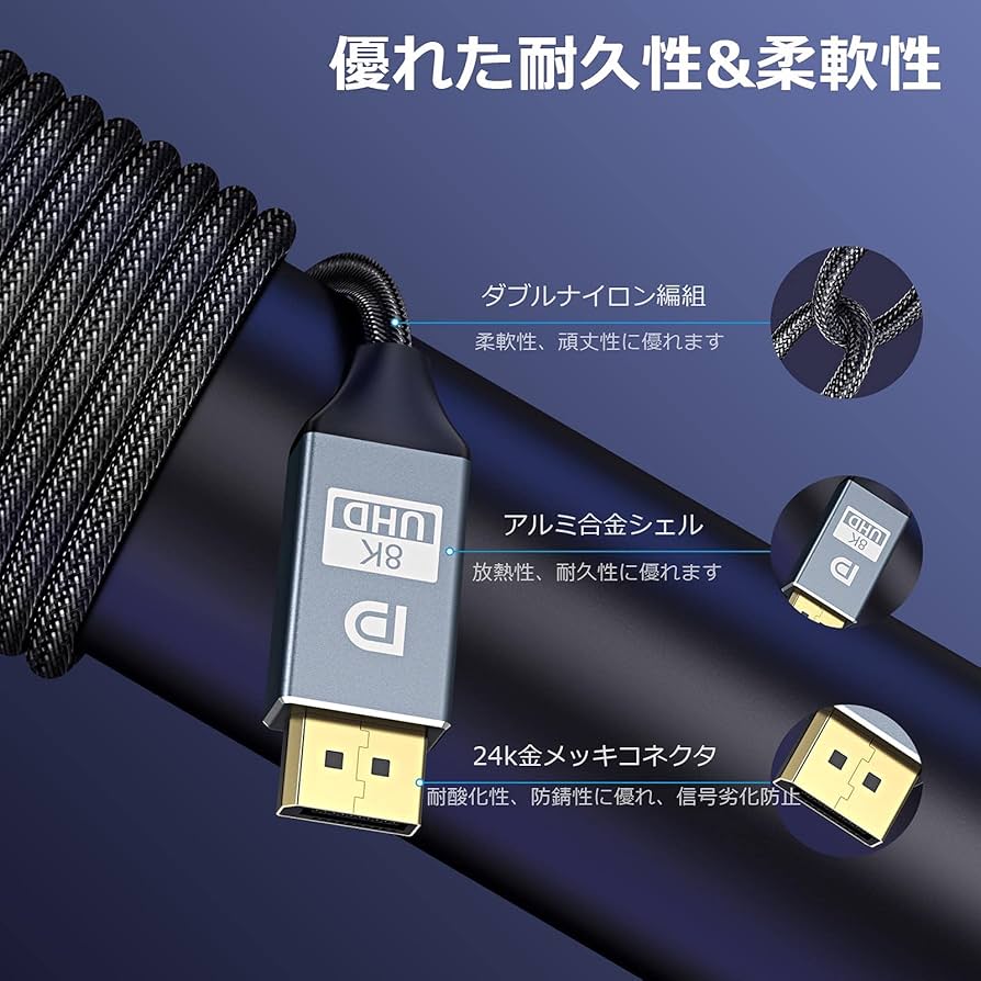 Amazon.co.jp: Veetop Displayport ケーブル 8K ゲーミング DP1.4規格