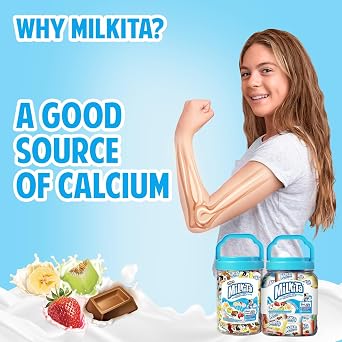 Milkita Milk Candy & Lollipop Jar Bundle 45 Lollipops + 140 Candies | Low-Sugar, Healthy Sweets with Real Milk for Kids & Adults Fat & Gluten-Free Candy w/Calcium Individually Wrapped
