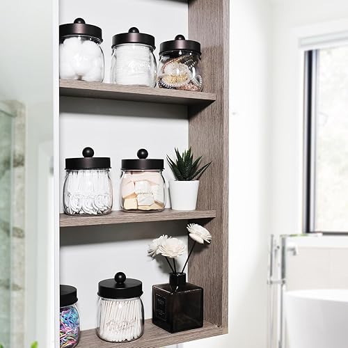 Miniatura 6 de Farmhouse Decor - Juego de tarros de boticario, tarro Mason Jar organizador de tocador de baño, tarro acrílico de plástico para hisopos de algodón,
