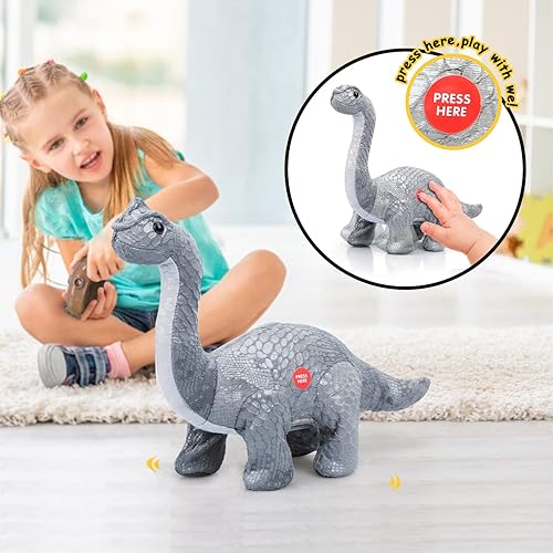 Miniatura 4 de TOY Life Dinosaurios a control remoto – Electrónico para caminar, brontosaurio de peluche y animal de peluche, dinosaurio RC regalo para niños de 3