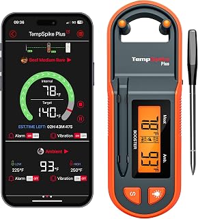TempSpike 600 ft Wireless Meat Thermometer Digital with Ultra-Thinner Probe, Bluetooth Meat Thermometer Wireless with LCD-Enhanced Booster for BBQ Grill Smoker Rotisserie Sous Vide
