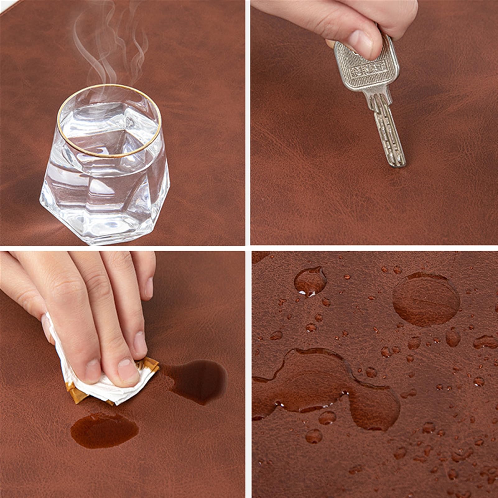 Grande tappetino da scrivania antiscivolo in pelle PU vintage caffè scuro per tastiera e tappetino per mouse da ufficio 120 cm x 50 cm, accessorio da scrivania ideale per professionisti