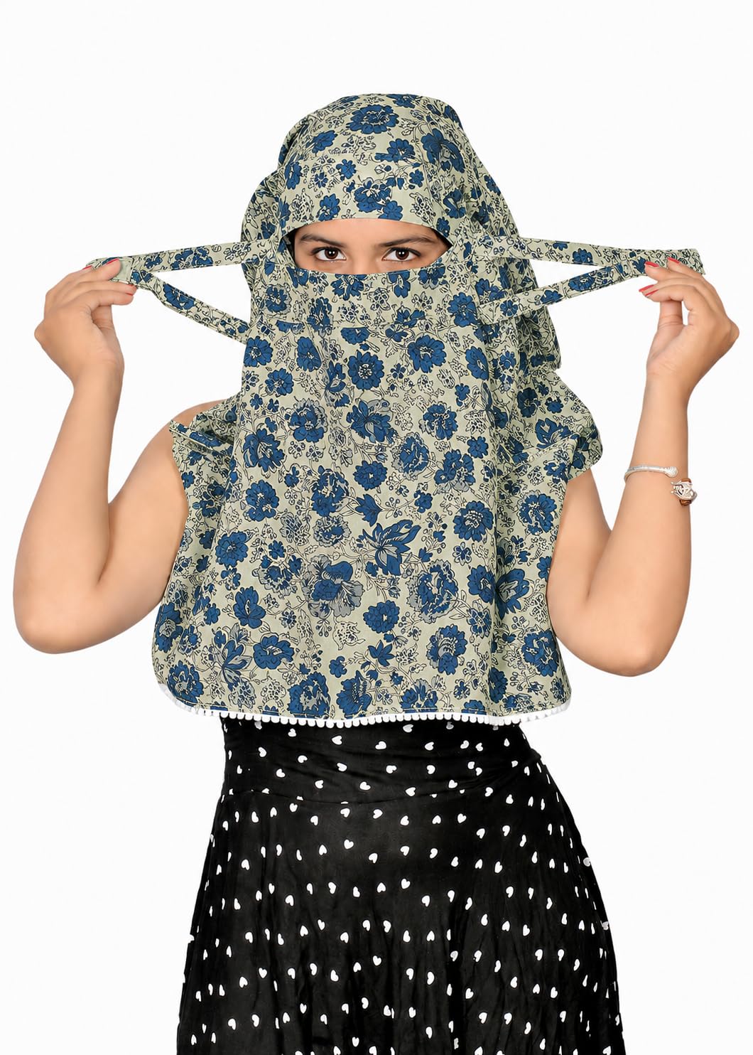 Women Girls Cotton Female Scarf Cum Mask Face Cover Wrap Indigo Multi Purpose Uses Blue Printed-image-26