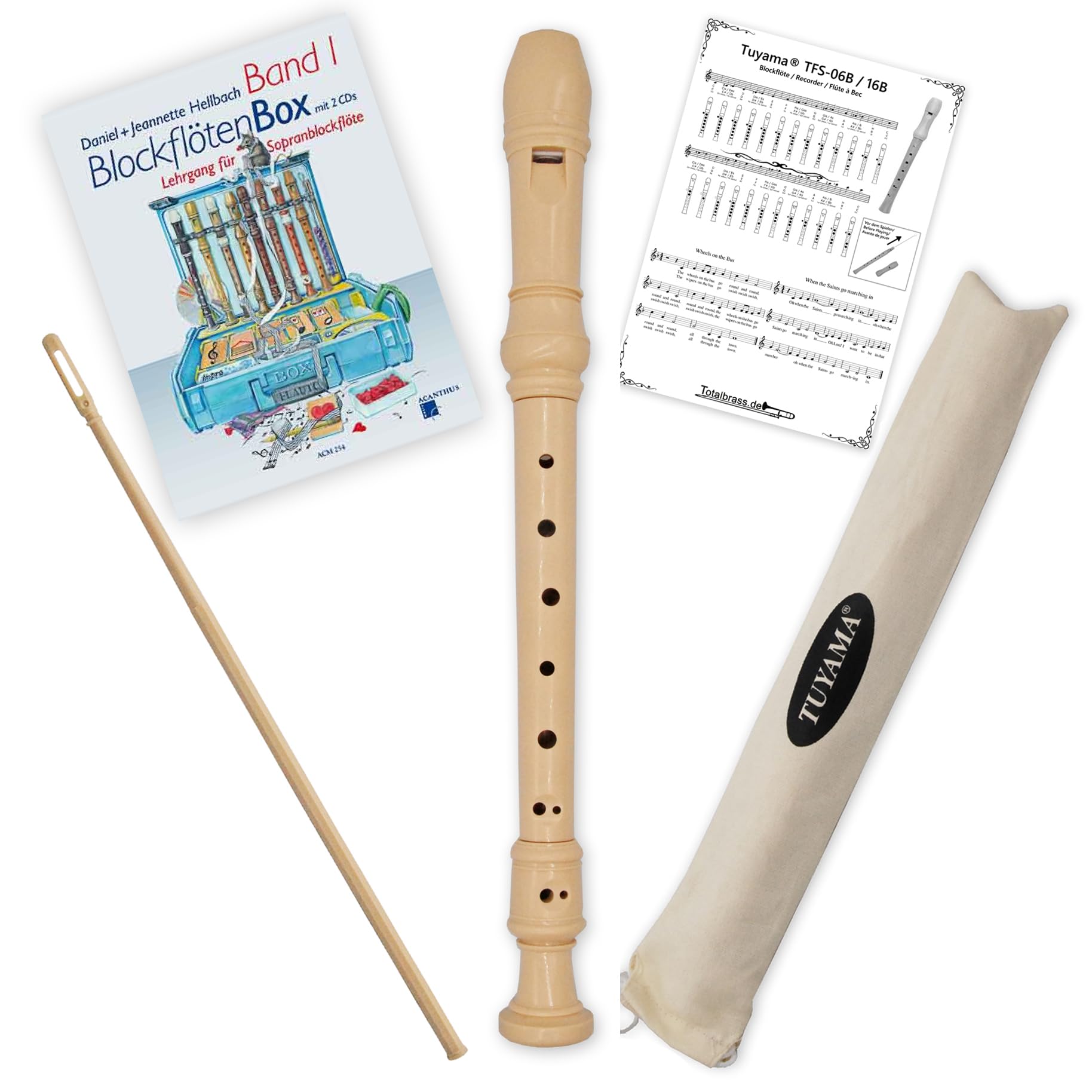 Starter-Bundle: Tuyama Spranblockflöte TFS- 06B + Blockflötenbox Band 1 - Acanthus Verlag ACM 254 - barockes Griffweise Blockflöte lernen Ideal für Einsteiger