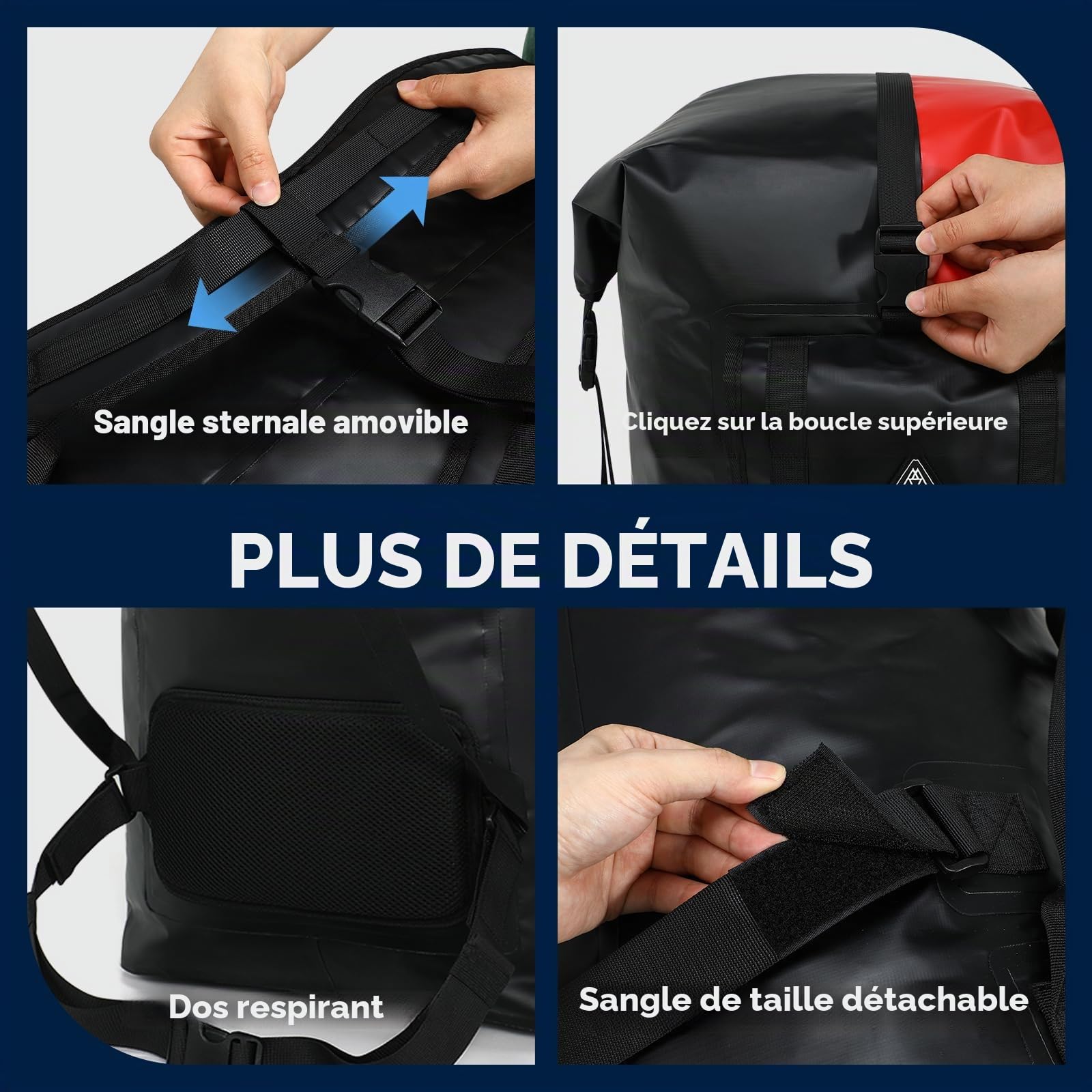 Haimont Grand sac à dos étanche avec dessus enroulable IPX7 pour voyage, camping, randonnée, bateau, moto, kayak, 60 L/100 L