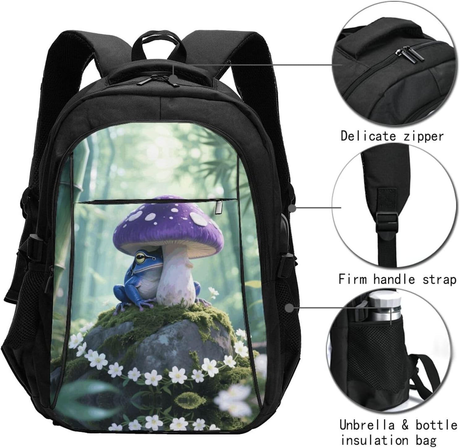 Travel Laptop Backpack Business Backpack for Men Women Frog Mushroom Aesthetic Travel Backpack with USB Charging Port image 3