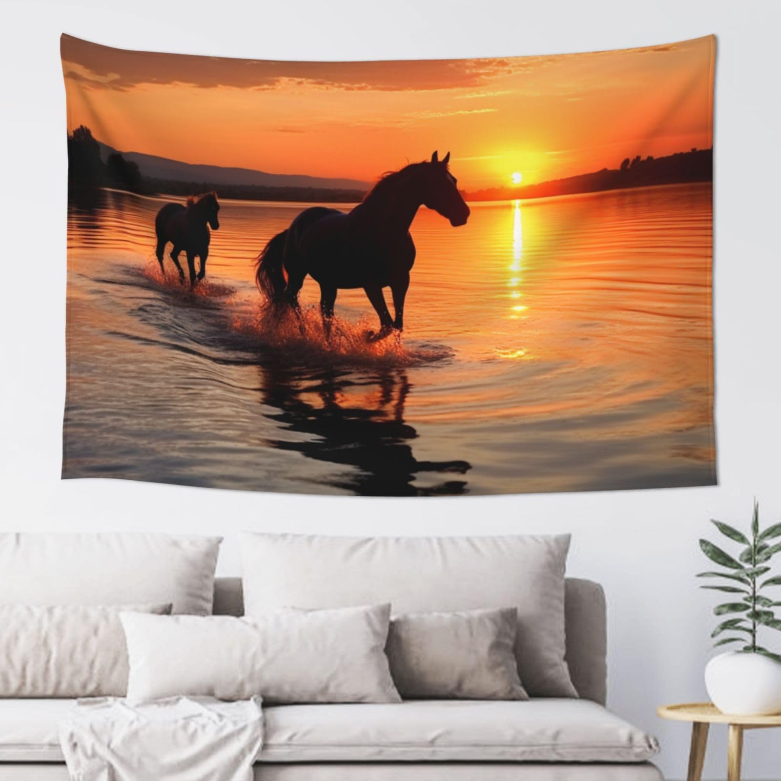 Fodpand Black Sunsets Lake Horses Tapestry Dorm Decor, Party Backdrop Aesthetic Tapestries Wall Hanging Banner For Bedroom, Modern Wall Art Poster Blanket, Home Decor Wall Tapestry 60"X40"