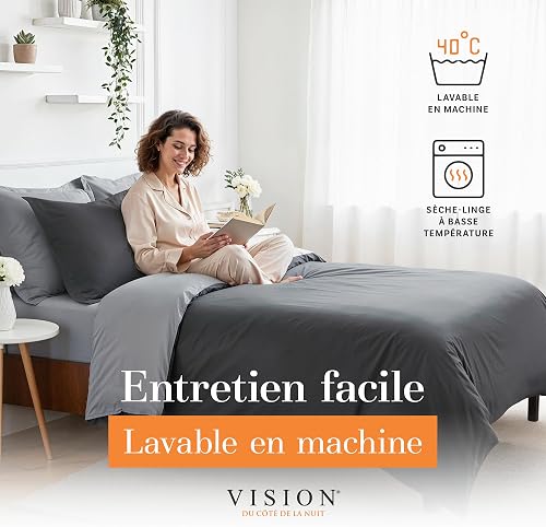 Vision Bedding Set - 100% Cotton - 1 Duvet Cover 240 x 260 cm + 2 Pillowcases 65 x 65 cm - Taupe and White - 8