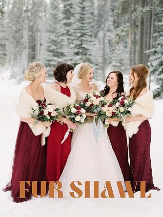 Tgirls Women's Wedding Faux Fur Shawl and Wrap Bridal Fur Stole Cape Fur Scarf for Bride and Bridesmaids