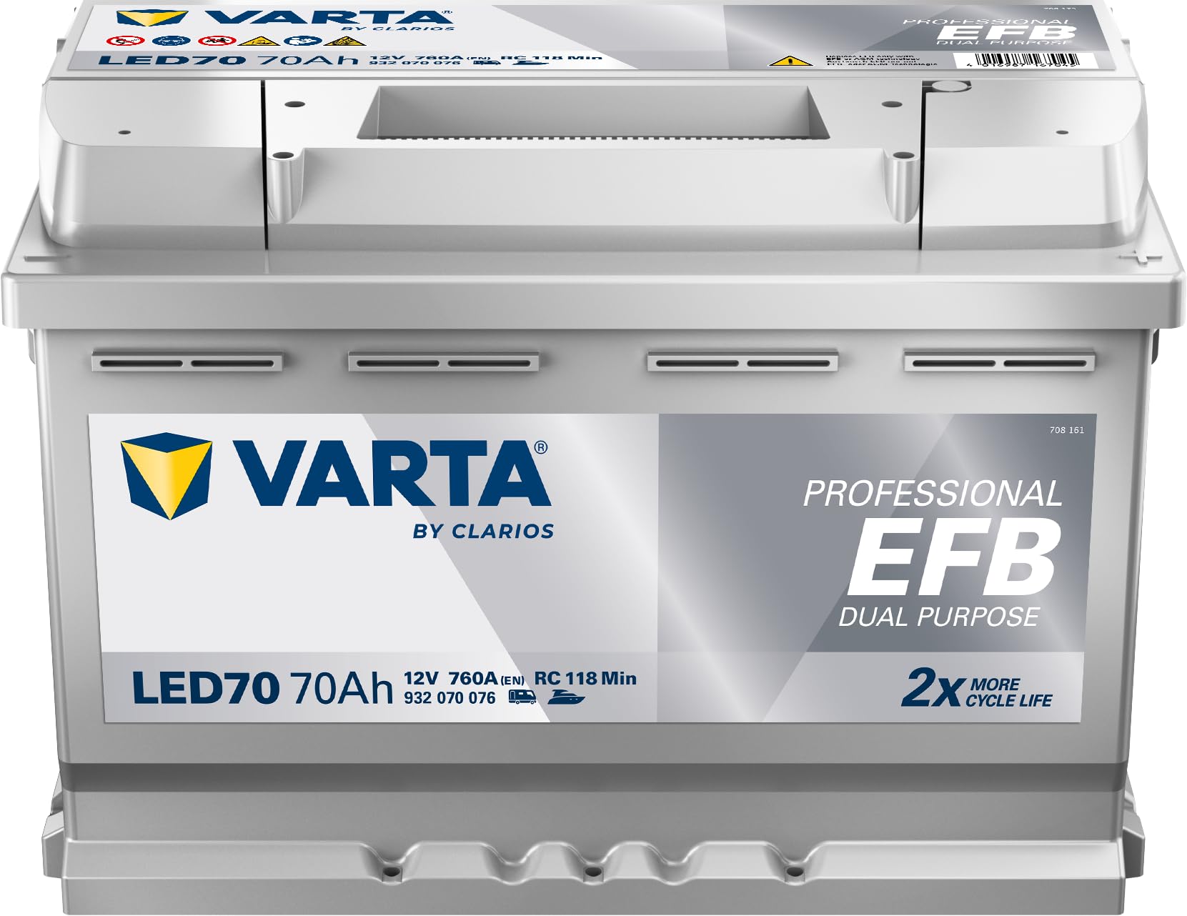 Batterie Varta Professional Dual Purpose EFB LED 70 12V 70AH 760 AMPS | Aufbaubatterie, Bordbatterie, für Wohnmobil und Boot, hohe Zyklenfestigkeit, zuverlässige Energieversorgung