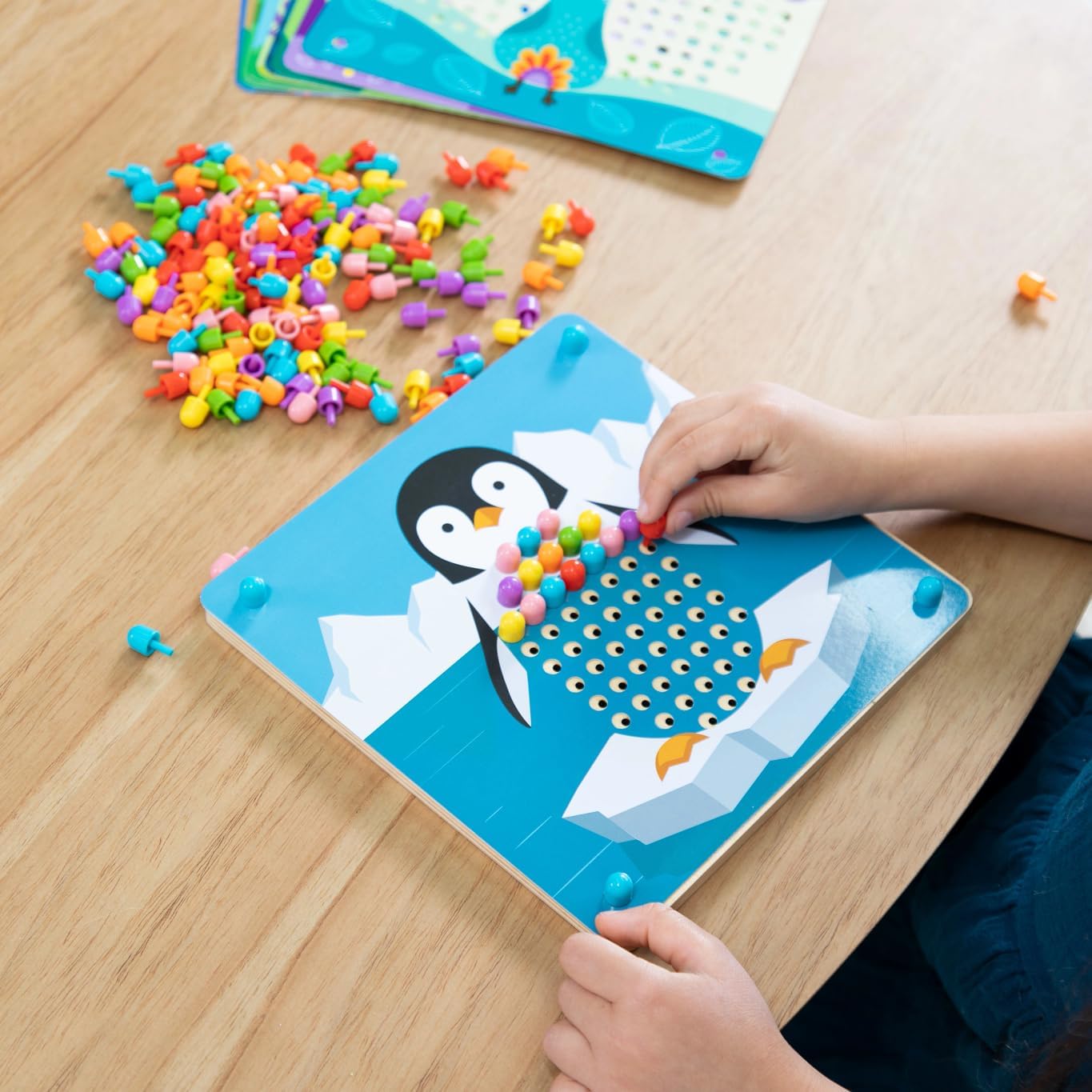 Fat Brain Toys Peg a Pattern - Wooden Pegboard with Animal Scene Cards, Ages 3+