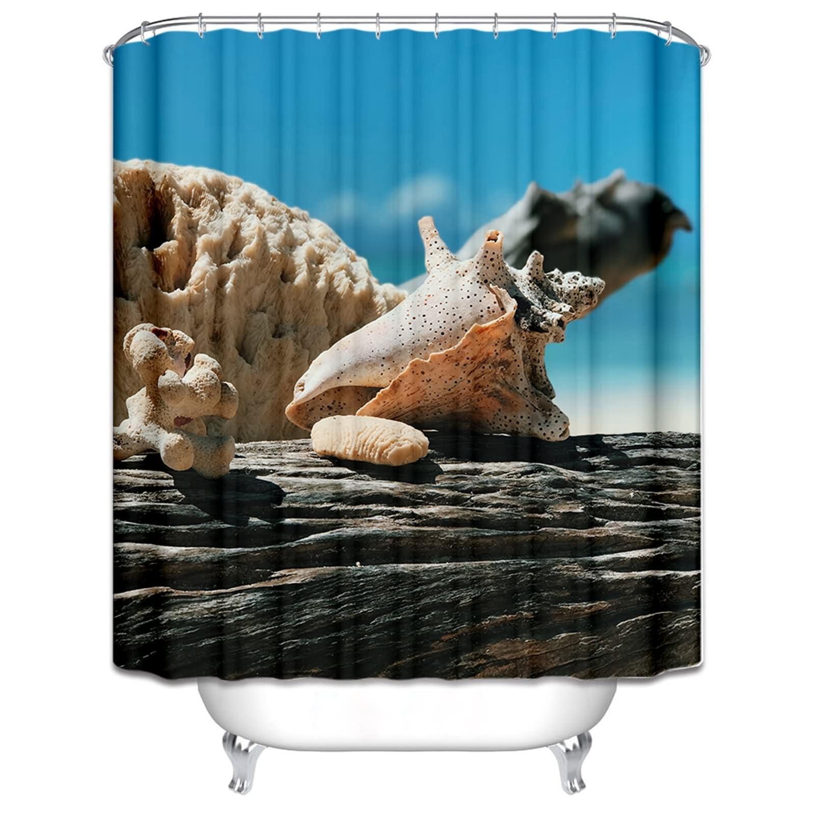Rideau de douche bleu jaune 165x180 cm en textile polyester avec anneaux de fixation inclus