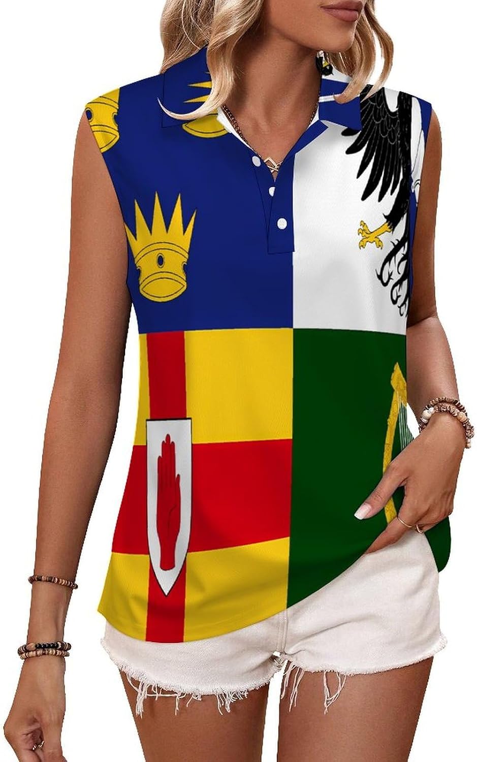 Four Provinces of Ireland Flag Golf Shirts for Women V Neck Tennis Polo Tank Tops Blouses Sleeveless T-Shirts