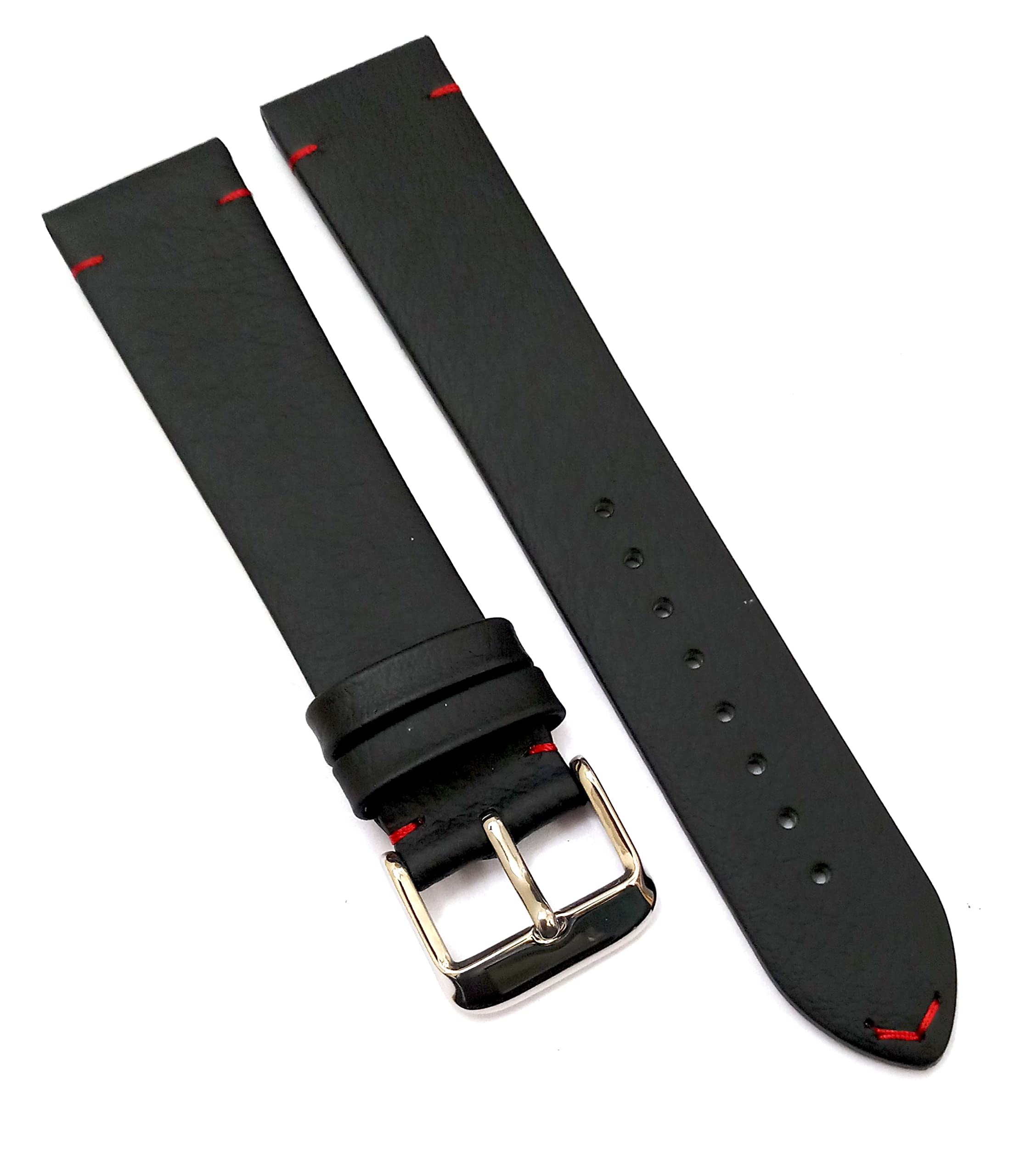 Ewatchaccessories 20mm Genuine Leather Black Watch Band Strap for Men and Women | Comfortable and Durable Material | Silver Buckle-B9 (B0B4P7GQ59) Amazon Price History, Amazon Price Tracker
