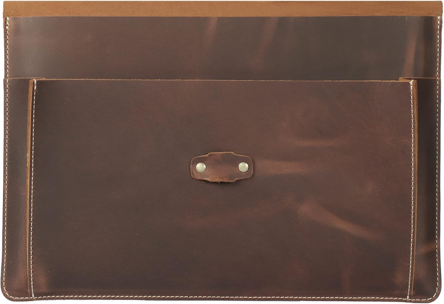 Real Grain Leather MacBook Pro and MacBook Air Case, Front Pocket & Flap Closure - 16 Inch - 15 Inch - 15.5 Inch (M4, M3, M2, M2, M1, Pro & Max) 2020 to 2024 Models