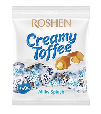 Roshen Milky Splash, Caramel Creamy Toffee with Milk Filling, 5.29oz/150grams Pack of 1