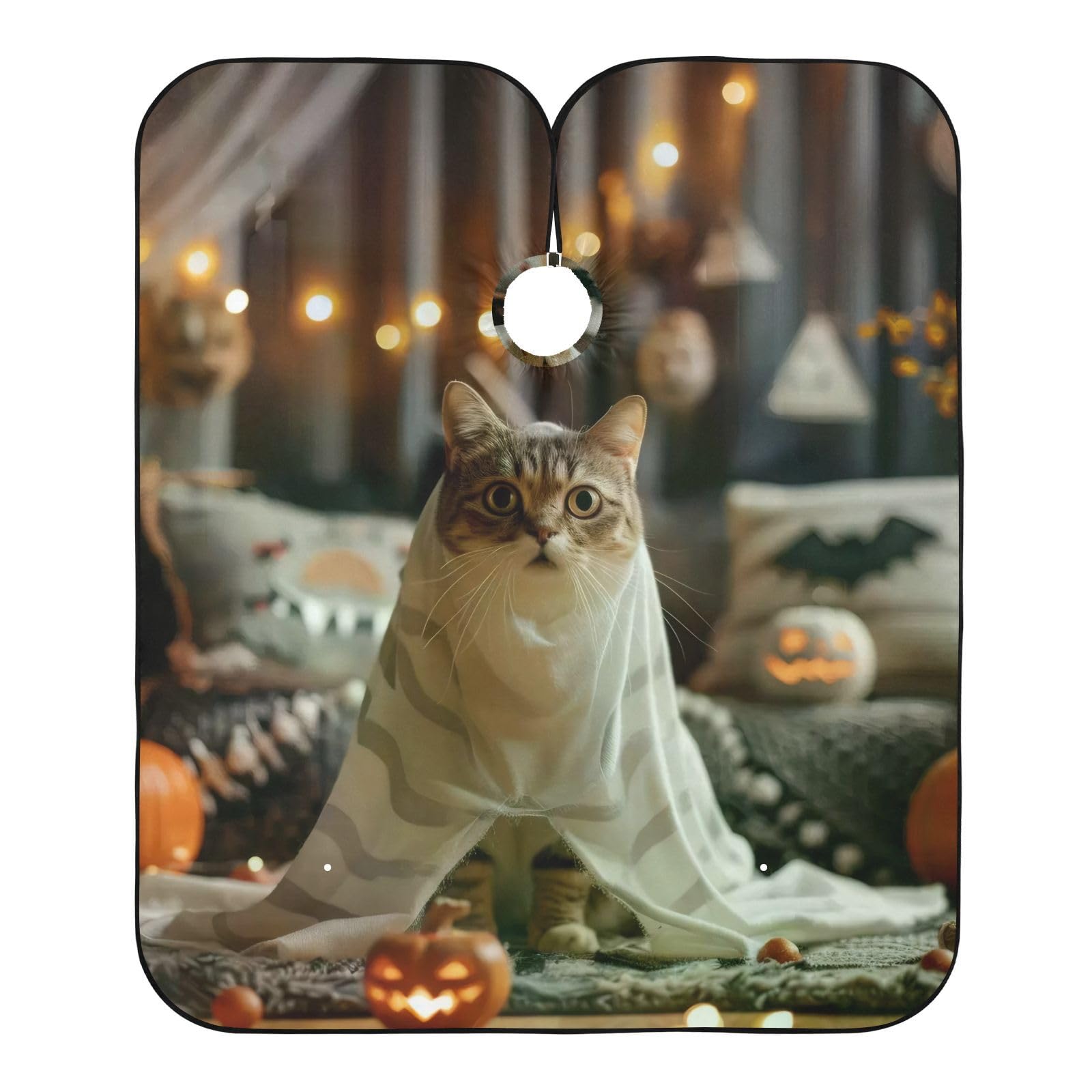 Takiito Halloween Cat in Costume Barber Cape for Men, Waterproof Haircut Cape Hairdressing Cape Beard Apron Cape for Salon Home Use, 55x65 in
