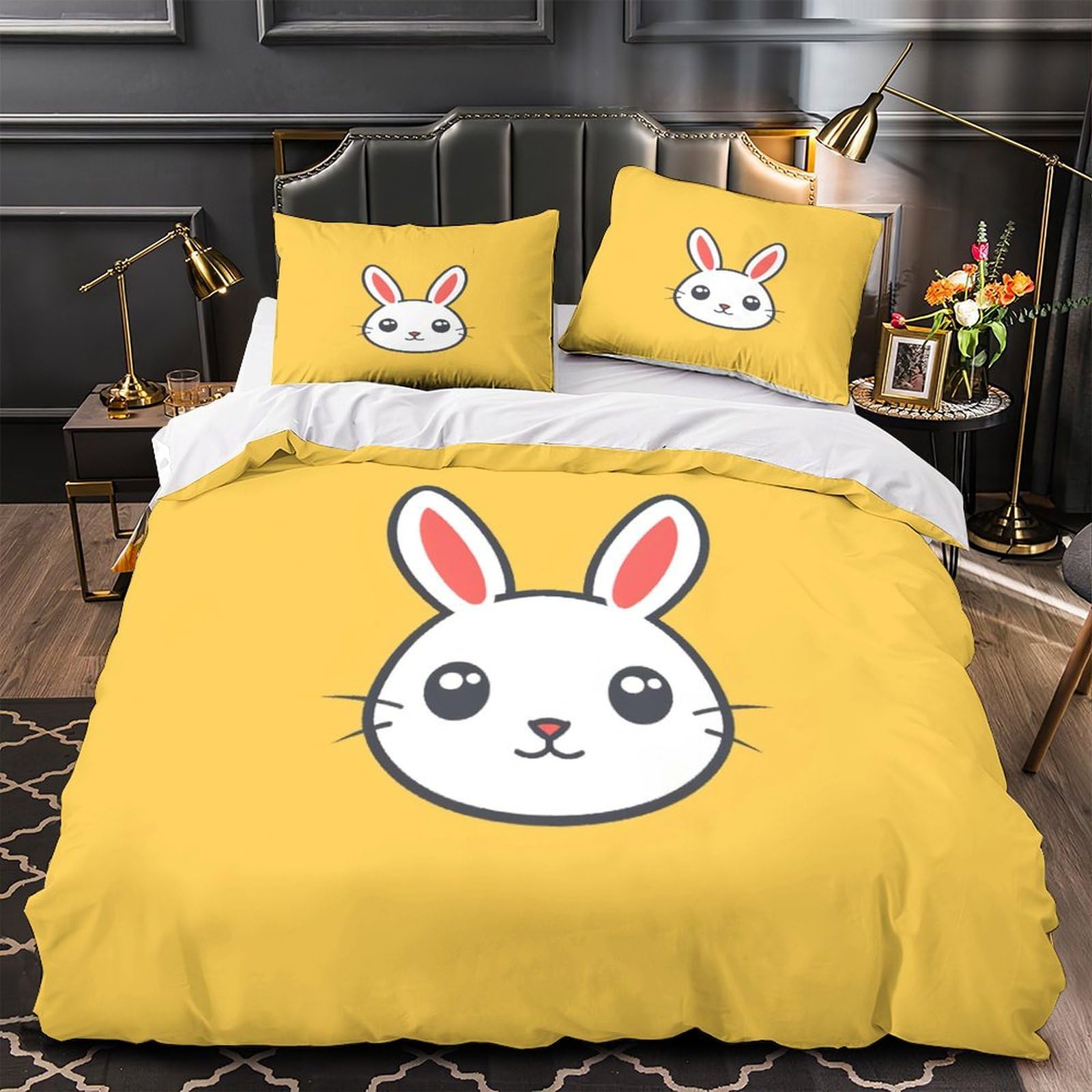 Stampato in 3D Coniglietto carino Copertina Stampata Microfibra Disegnata Set Di Biancheria Da Letto Cura Facile Con 2 Federe,Double（200x200cm）, Per Adolescenti E Adulti