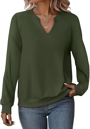 Chaos World Women's V-Neck Hoodie - Loose Fit Lightweight Sweatshirt, Long Sleeve Henley Style - View #5