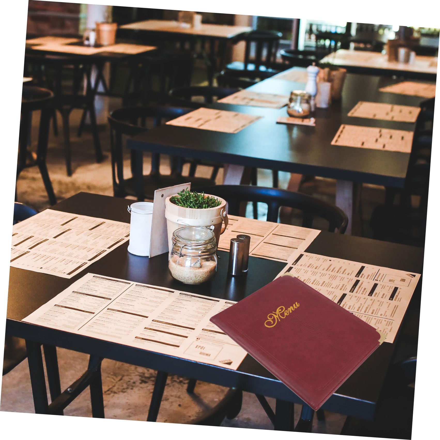 Carpeta De Menú A4 De Cuero Sintético Burdeos Para Restaurante y Bar, Cubierta Transparente, Soporte Resistente Para Visualización De Cartas y Menús Profesionales