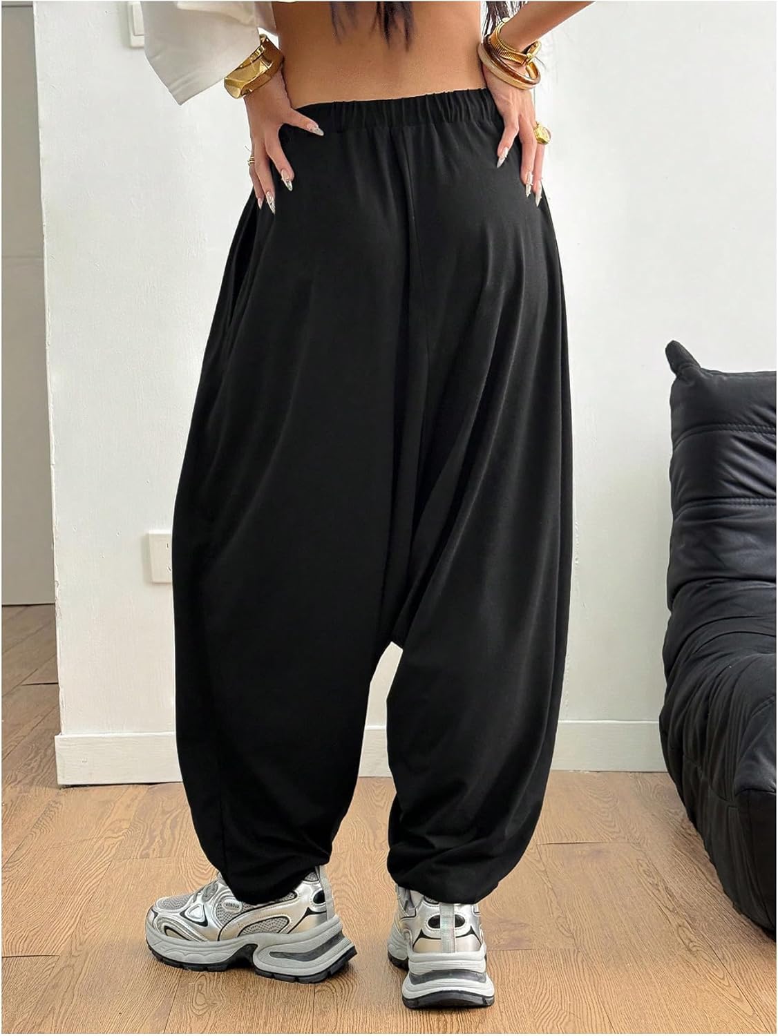 Women's Hippie Baggy Harem Pants Drawstring Waist Drop Crotch Trousers Asymmetrical Wrap Streetwear - Image 3