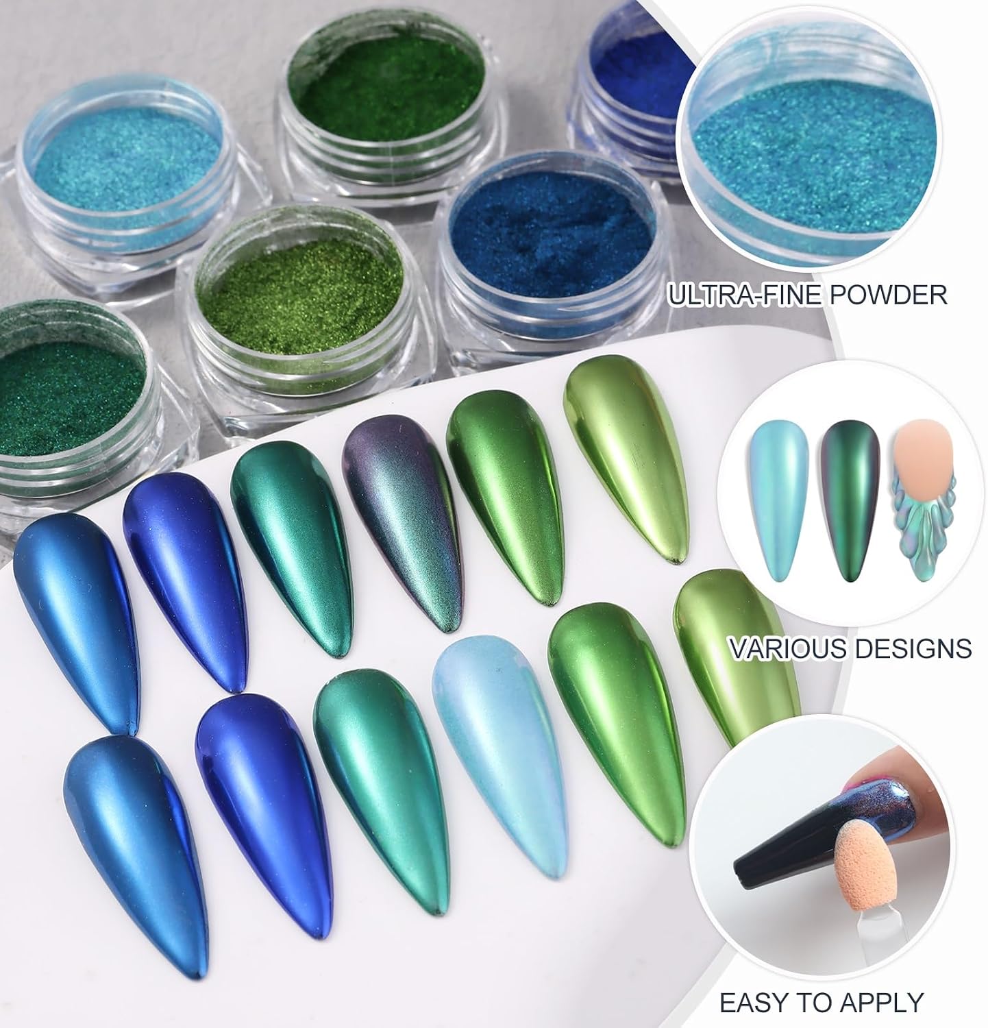 SUTOKAKA 24 Colors Chrome Nail Powder Set Holographic Iridescent Mirror Effect Metallic Nail Powder Unicorn Aurora Pearl Dust Nail Pigment for Gel Nails DIY Nail Decorations