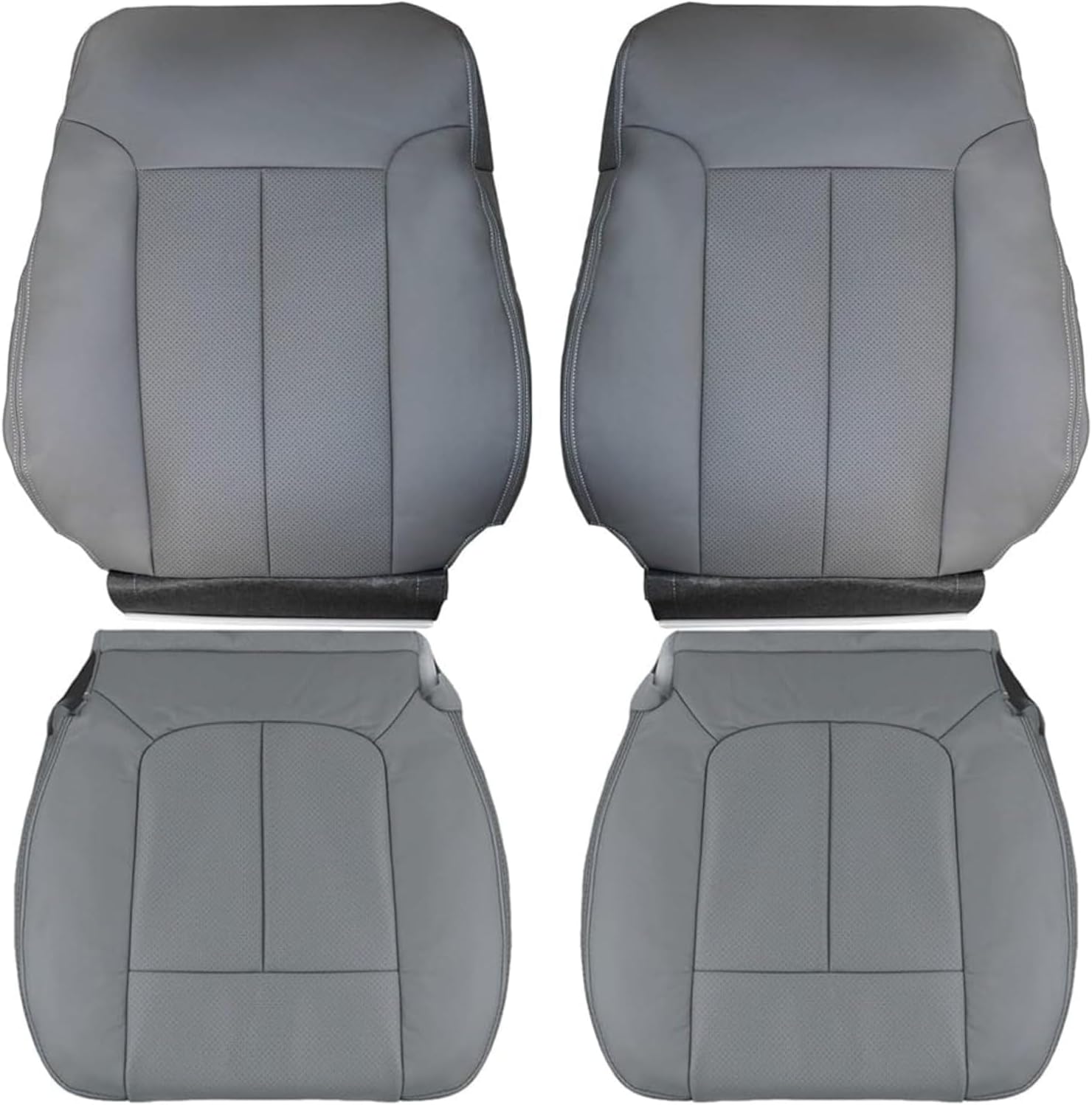 SecosAutoparts Gray Front Driver & Passenger Side Bottom Replacement Leather Seat Cover & Top Lean Back Compatible with Ford F150 Lariat 2009 2010 2011 2012 2013 2014