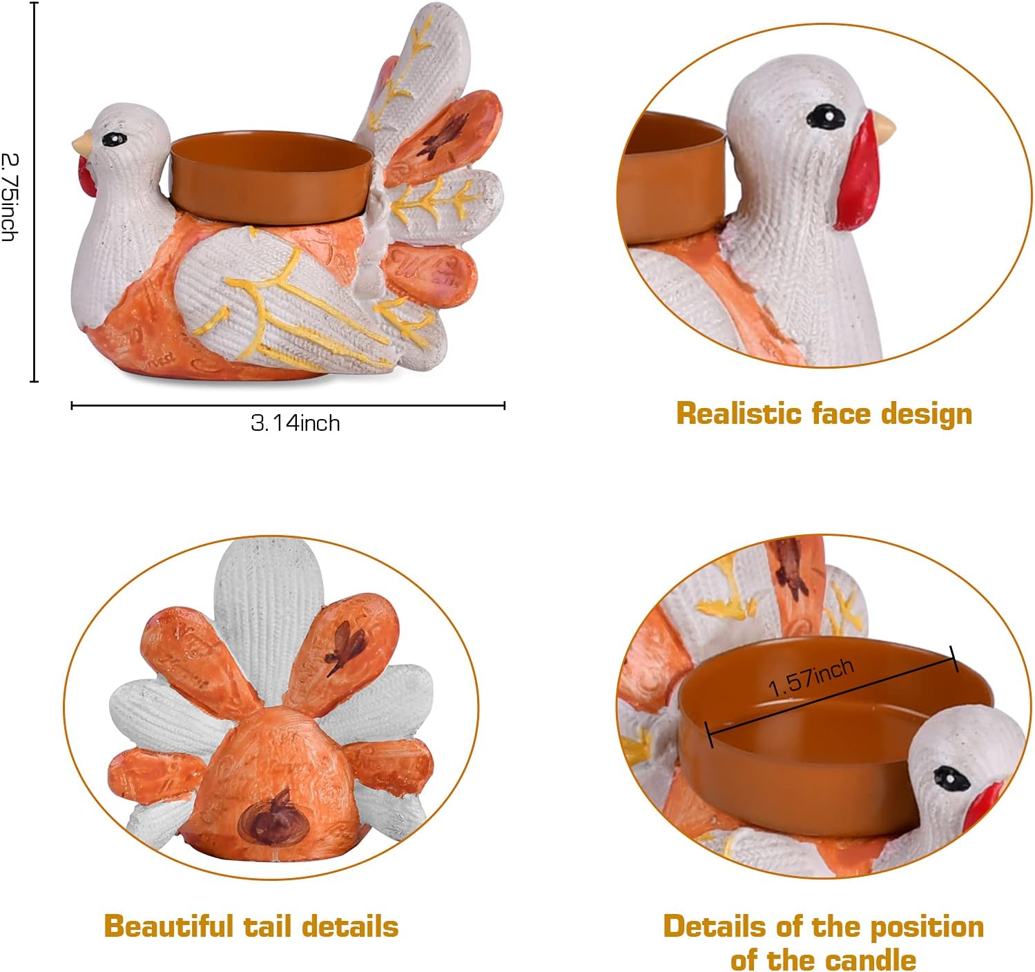 Set of 4 Turkey Tealight Candle Holders,Thanksgiving Decorations Candle Holders for Table,Unique Tabletop Decor Tea Lights Holder,Vintage Decoration for Home Window Fireplace Party Farmhouse : Home & Kitchen