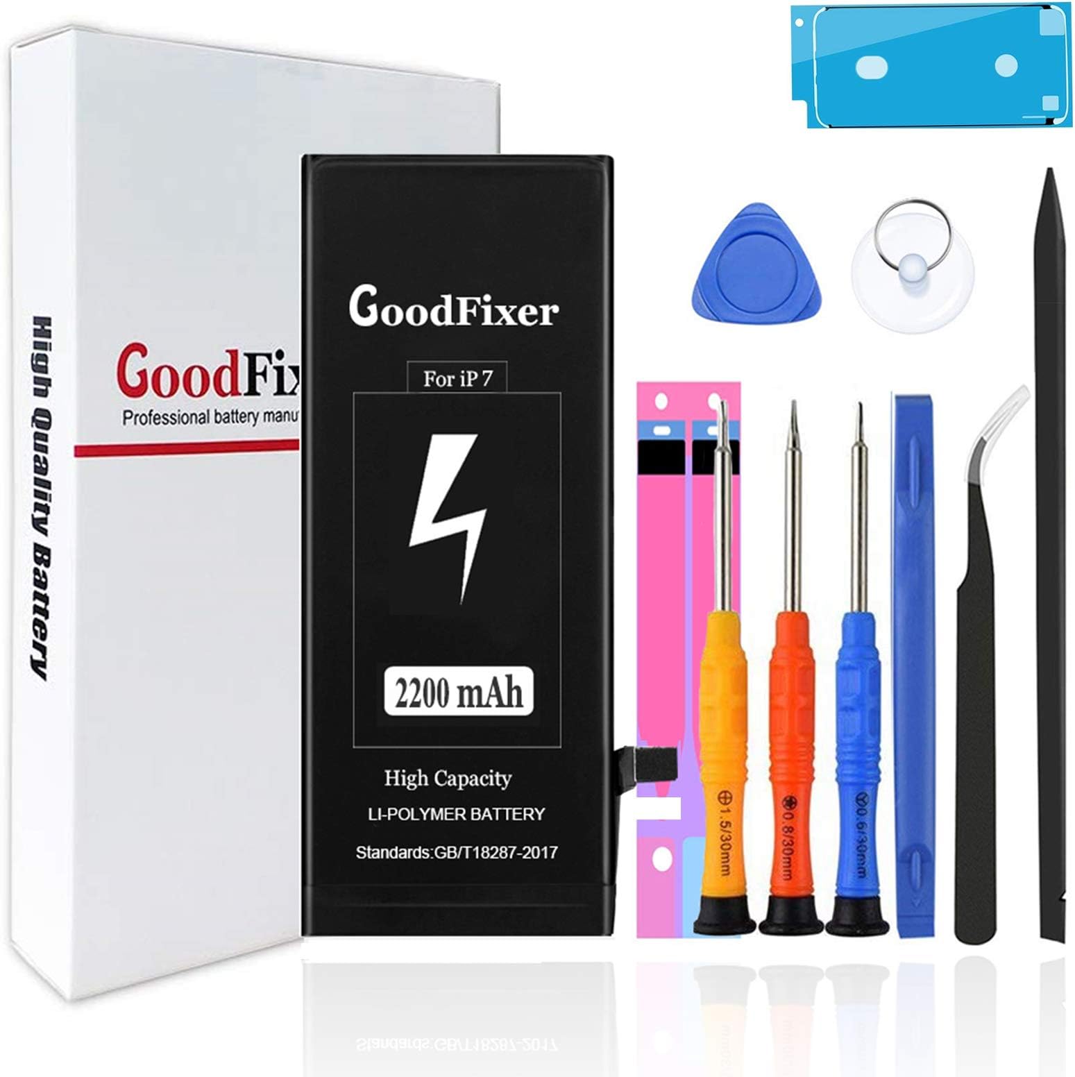 for iPhone 7 Battery Replacement Kit, Not 7Plus, 2200mAh High Capacity Battery, with Full Repair Tools, Two Adhesive Strips & Instructions, New 0 Cycle Replacement Battery