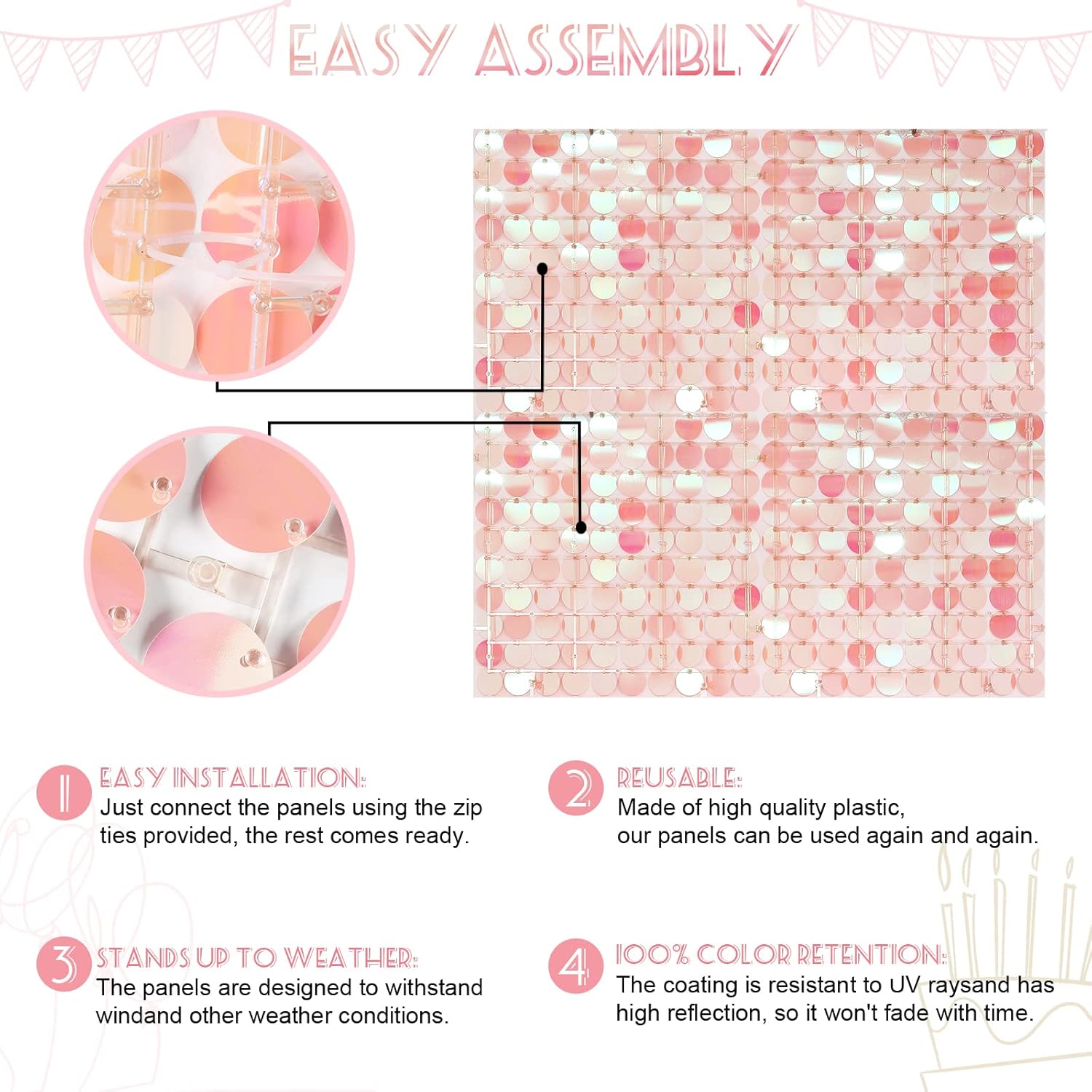 Gold Pink Shimmer Wall Backdrop 24 Panels Sequin Round Backdrop DIY Party Shiny Decor for Wedding Baby Shower Birthday Party gold pink ( see the pictures for the color)