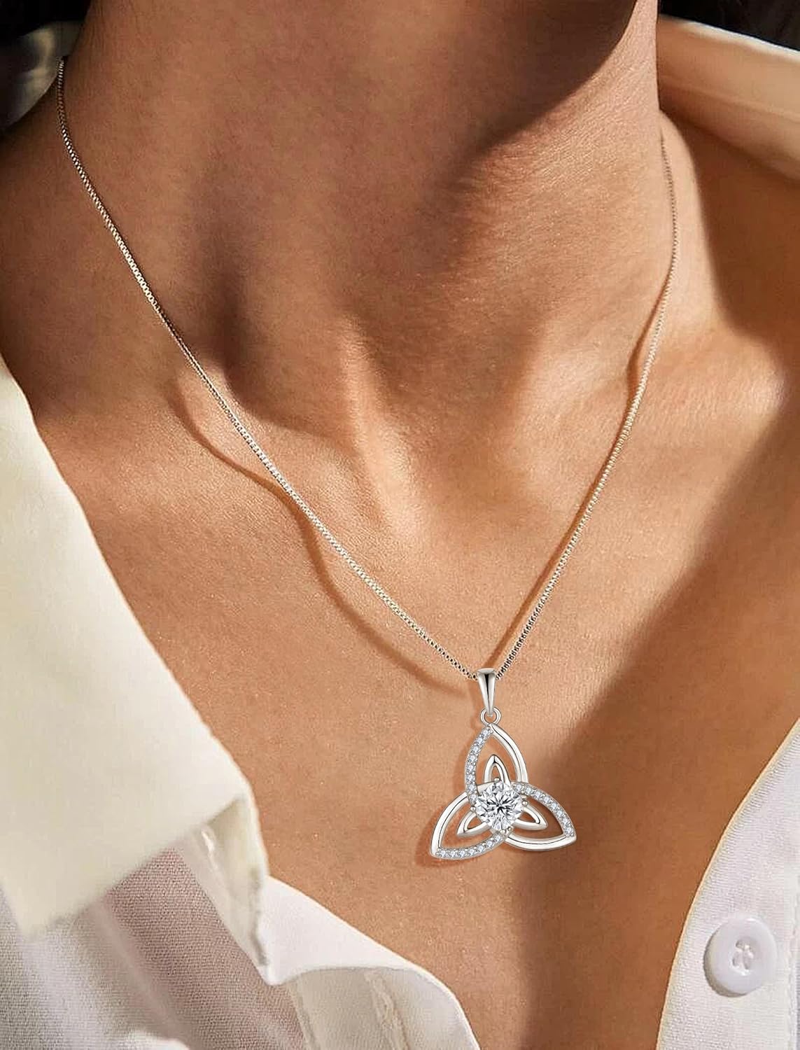 Celtic Birthstone Necklace for Women 925 Sterling Silver Trinity Knot Triquetra Crystal Pendant - Image 4